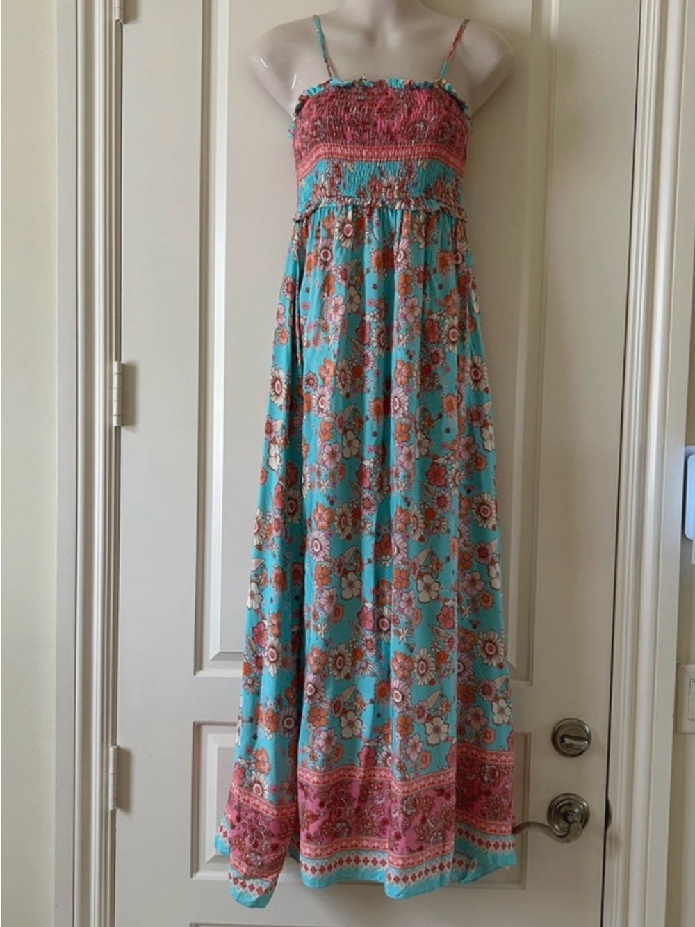 CUPSHE Coral/Turquoise Bohemian Floral Maxi Dress Size S, NWOT